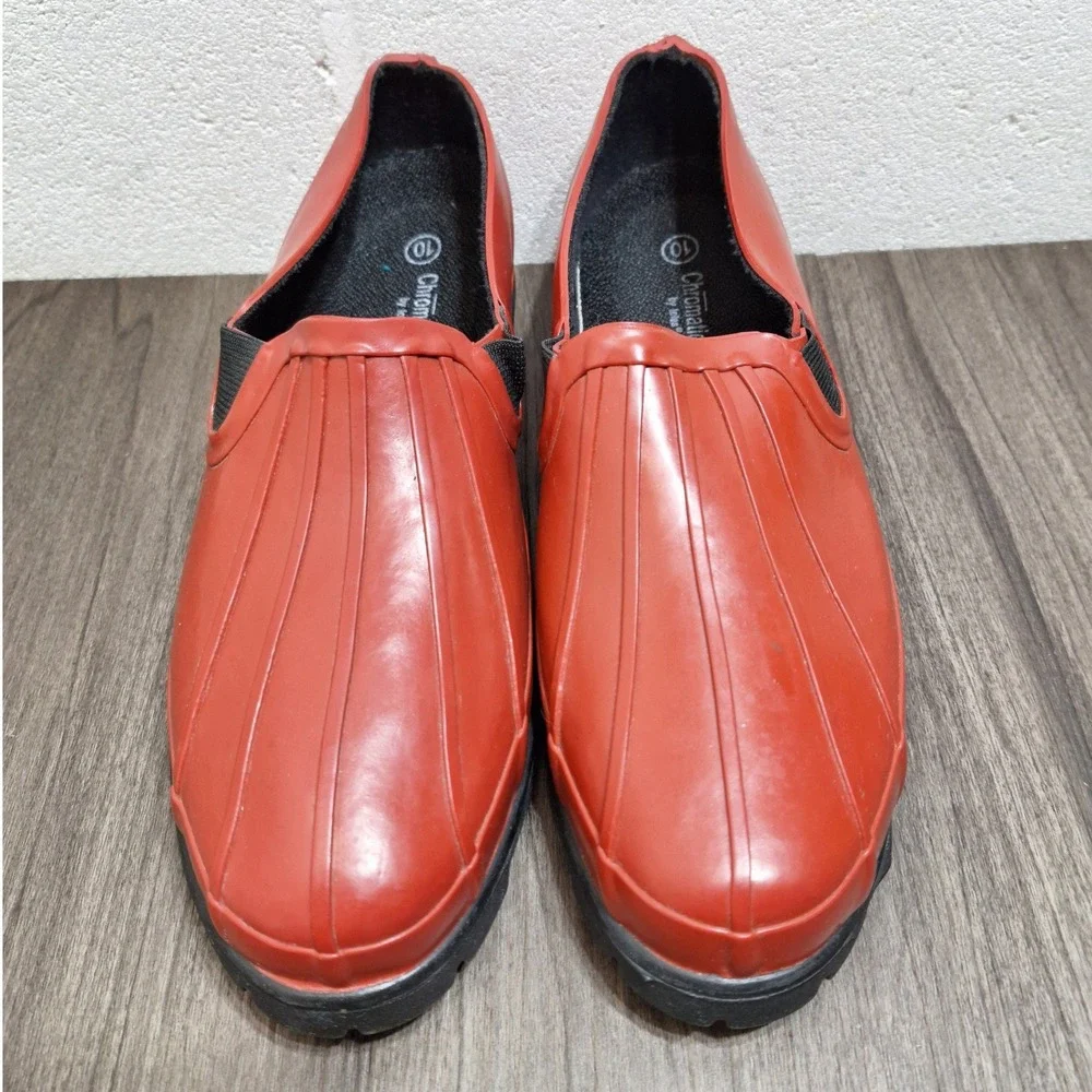 Chromatics by Totes Women Size 10 Red Rubber Rain Shoes Slip On Clogs Waterproof